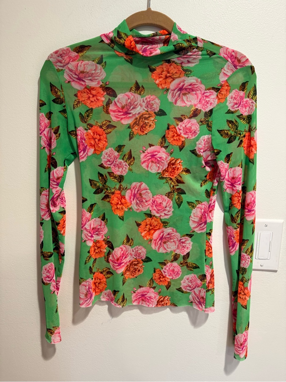 AFRM Green Mock Neck Floral Long-Sleeve Top